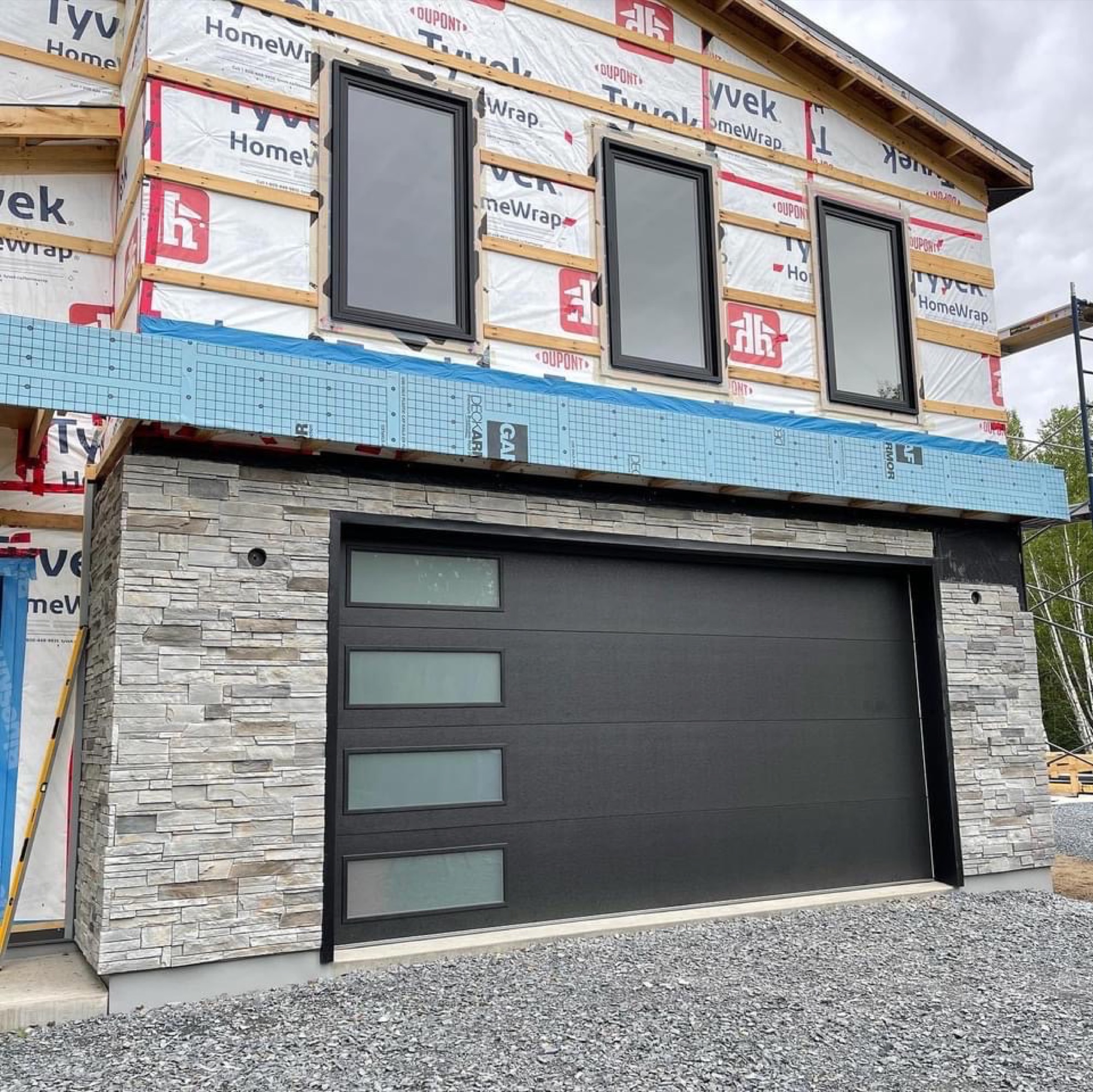 Stone work and door installation.