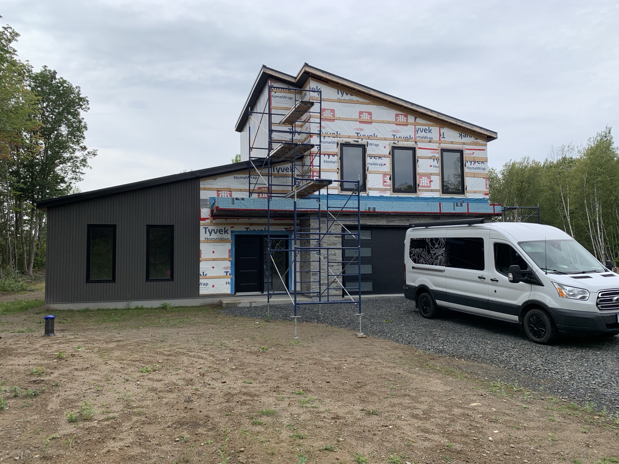Metal siding under construction.