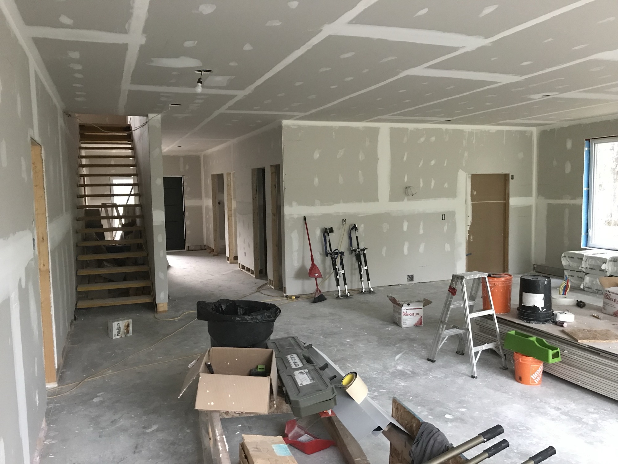 Drywall completed and start of joint compound.